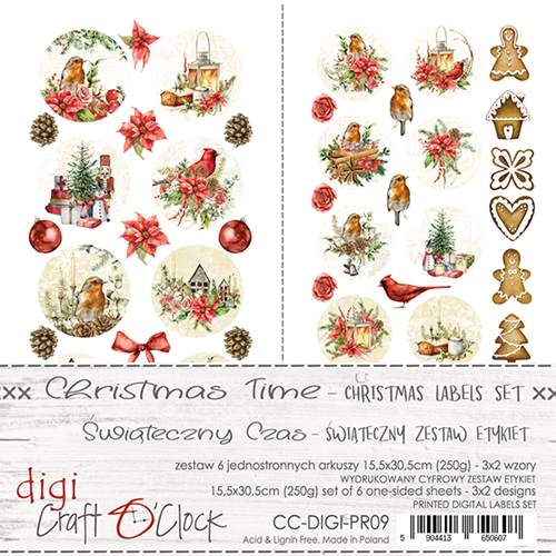 Digi Label Set - Christmas Time, 15,5x30,5cm (6 sheets, 2 designs, 3x2 one-sided sheets, 250g)