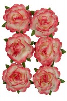 Handmade mulberry Jubilee roses, dia ~3cm, stem 6cm, 6 pcs, WHITE-ROSE