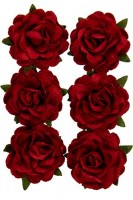 Handmade mulberry Jubilee roses, dia ~3cm, stem 6cm, 6 pcs, RED