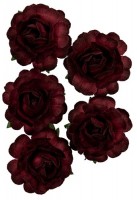 Handmade mulberry Jubilee roses, dia ~3,8cm, stem 6cm, 5 pcs, BORDEAUX