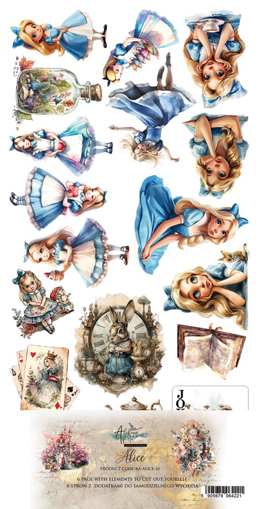 Extras to Cut Set 30,5x15 cm Alice, 250 gsm, mirror print (6 sheets, 6 designs)