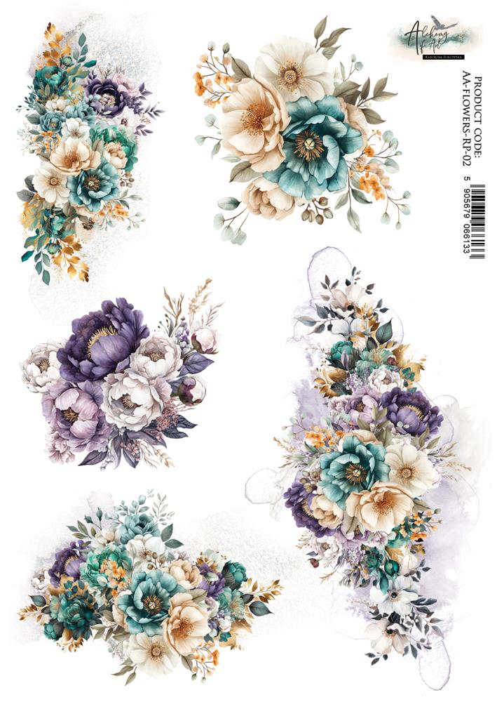 Rice paper Flowers 2, In Shades Of Blue, A4 (21x29,7cm) 25-30g