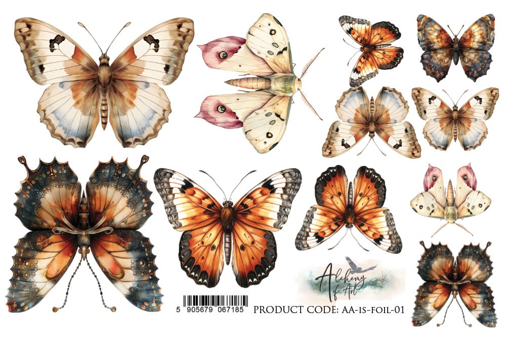 Transparent foil In Silence – Butterflies, A5, 14,8x21cm, 70g (1 sheet)