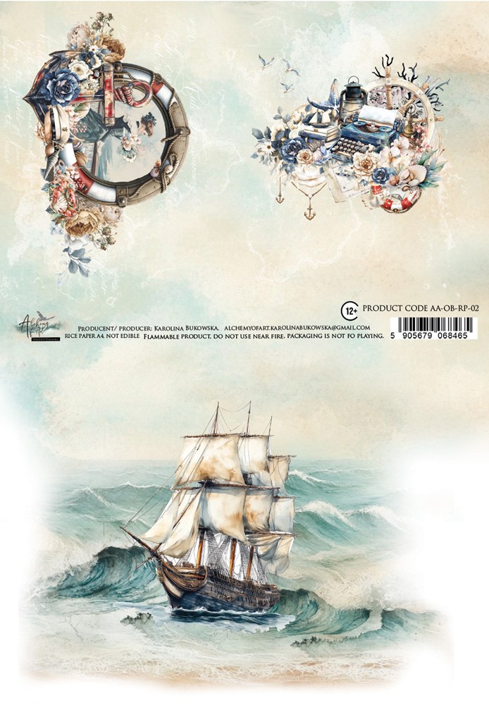 Rice paper 2, Ocean Blue, A4 (21x29,7cm) 25-30g