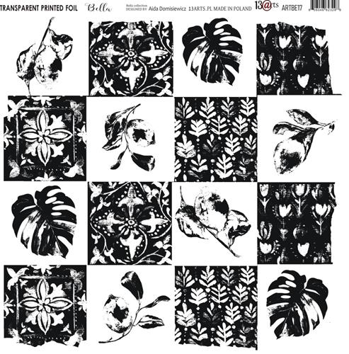 Transparent foil Bella 30x30x0,25 cm, matte black print (1 sheet)