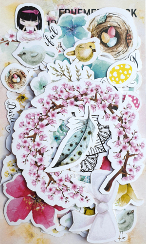 Ephemera Pastel Spring, cut-out, 67 pcs, 220 gsm, A6 bag