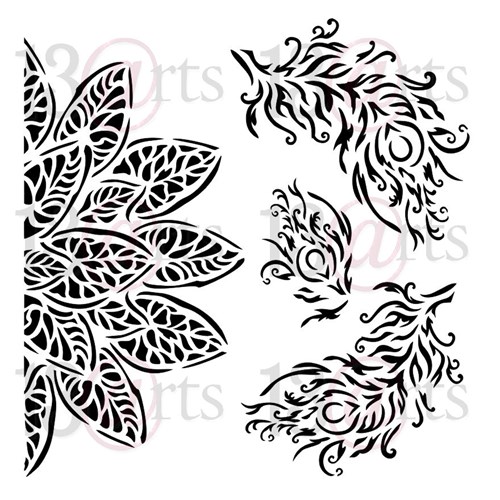 Stencil Peackock Feathers - Secret Garden, 15x15 cm thickness 1 mm