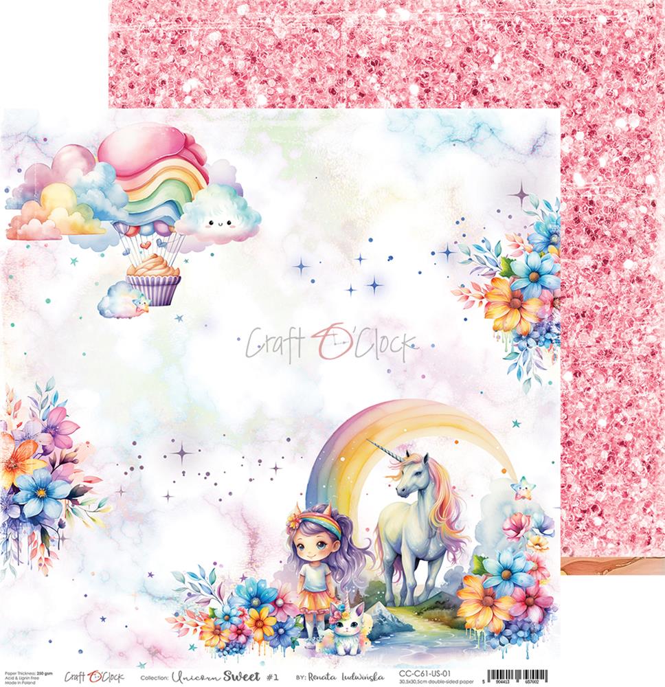 Double-sided papers 30,5x30,5cm Unicorn Sweet – sheets 01-06, 250 gsm (60 sheets, 10pcs of each design)