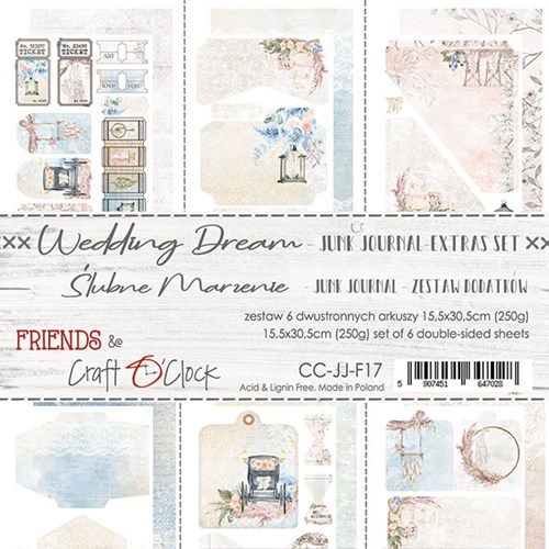 Junk Journal Set Wedding Dream, 15,5x30,5cm (6 double-sided sheets, 250g/190g)