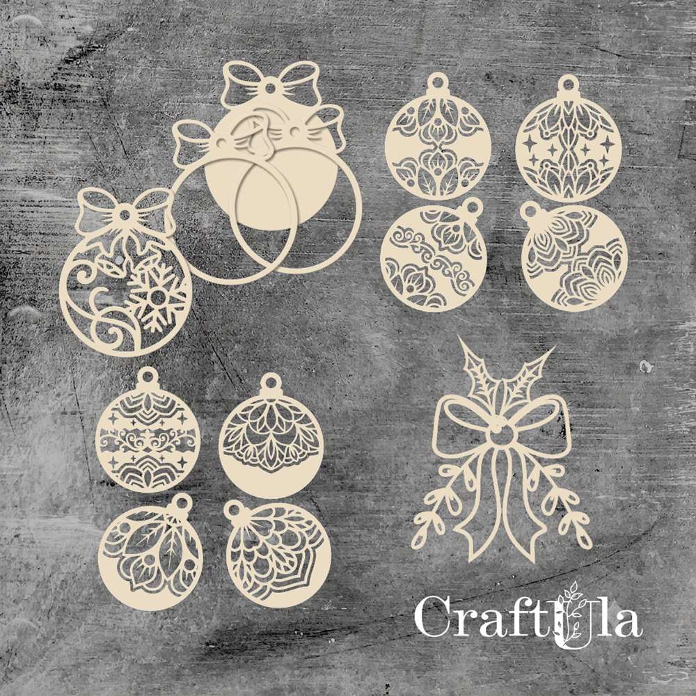 Set of Chipboard Christmas Baubles with a shaker 0883 (5-6x7x0,15cm each) Set of Chipboard Christmas Baubles with a shaker 0883 (5-6x7x0,15cm each)