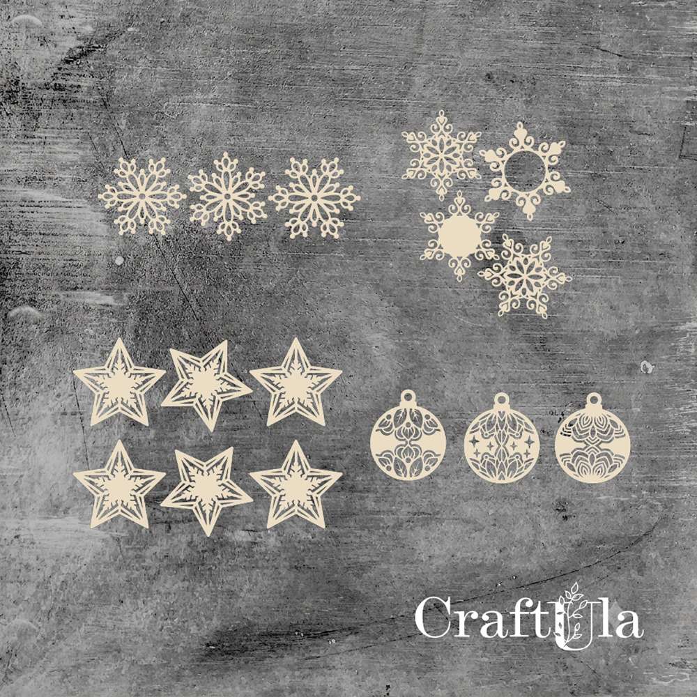 Set of Chipboard Snowflakes 0892 (dia 4-3cm each) Set of Chipboard Snowflakes 0892 (dia 4-3cm each)