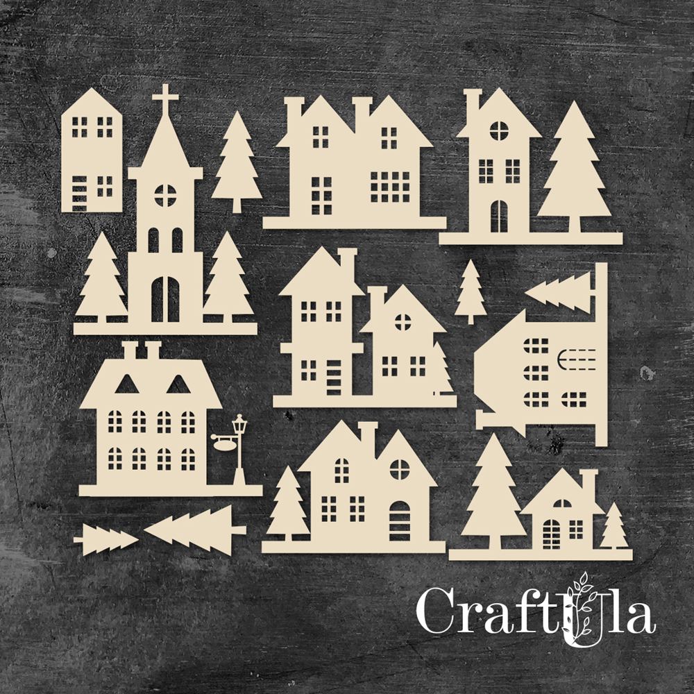 Set of Chipboard Christmas Town 0964 (largest 5x7x0,15cm) Set of Chipboard Christmas Town 0964 (largest 5x7x0,15cm)