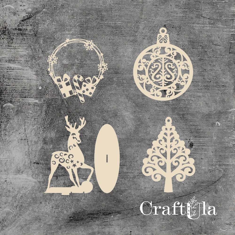 Set of Chipboard Christamas Baubles 1012 (largest 9x9x0,15cm)