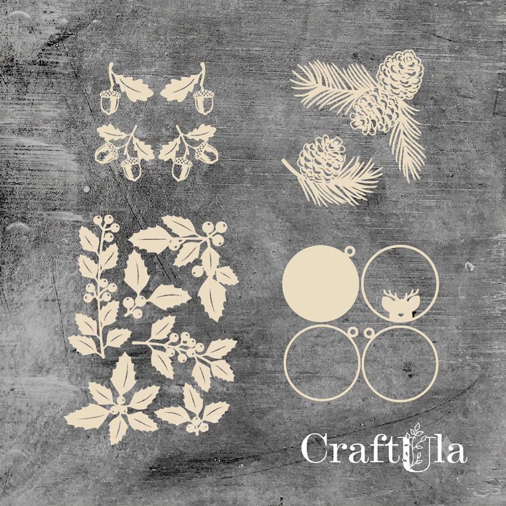 Set of Chipboard Christmas with a shaker 1040 (largest 8x8x0,15cm)