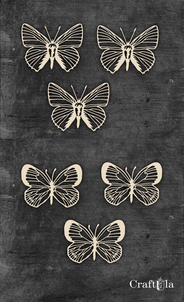 Set of Chipboard Butterflies 1162 (6 pcs, approx. 3x4x0,15cm)