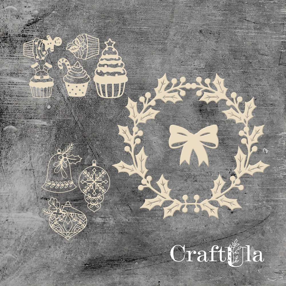Set of Chipboard Christmas 1241 (largest 7,5x7,5x0,15cm) Set of Chipboard Christmas 1241 (largest 7,5x7,5x0,15cm)
