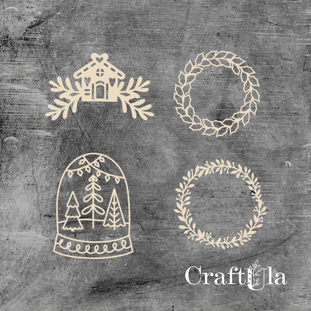 Set of Chipboard Christmas 1280 (height/lenght around 8,5cm each)