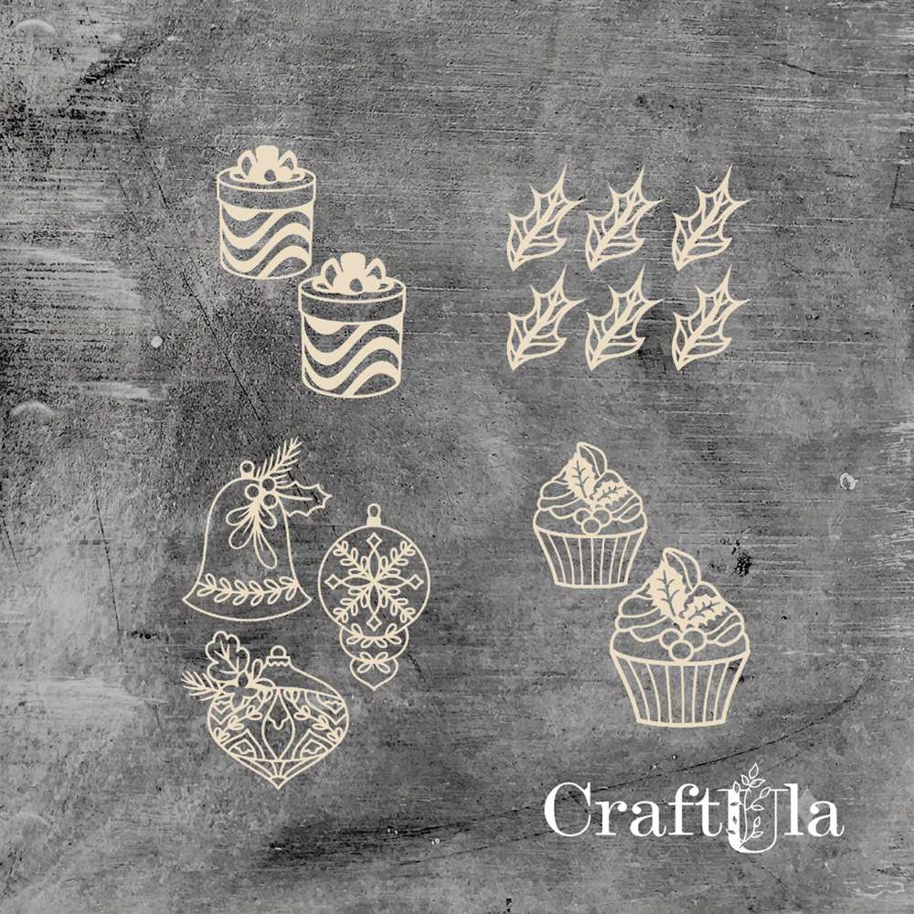 Set of Chipboard Christmas 1290-3 (height/lenght around 4,5-4cm each) Set of Chipboard Christmas 1290-3 (height/lenght around 4,5-4cm each)