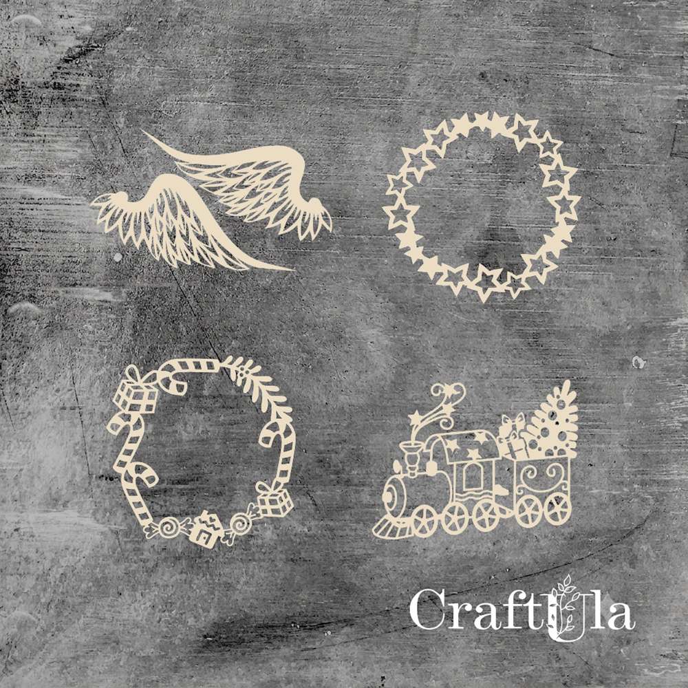 Set of Chipboard Christmas 1309 (height/lenght around 8,5-8cm each) Set of Chipboard Christmas 1309 (height/lenght around 8,5-8cm each)
