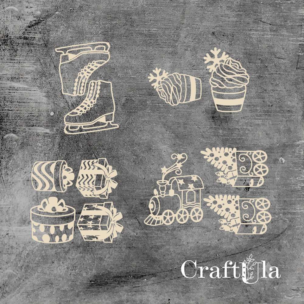 Set of Chipboard Christmas 1313 (height/lenght around 4cm each) Set of Chipboard Christmas 1313 (height/lenght around 4cm each)