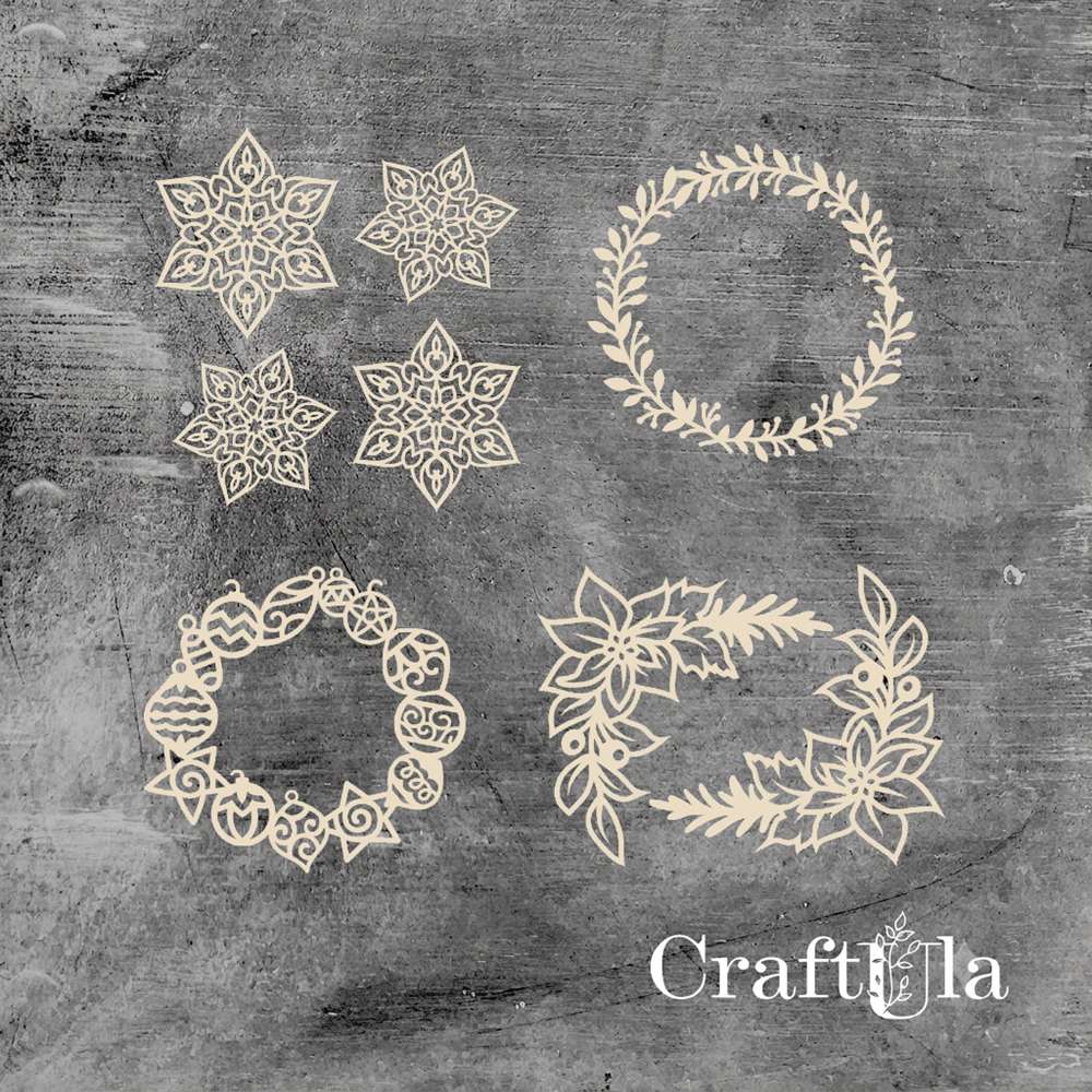 Set of Chipboard Christmas 1319 (largest 11x10x0,15cm)