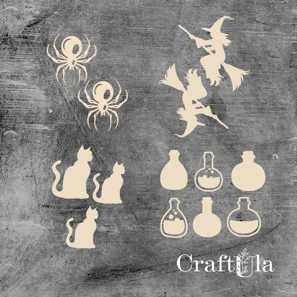 Set of Chipboard the Witch 4 ( largest 5x5x0,15cm)
