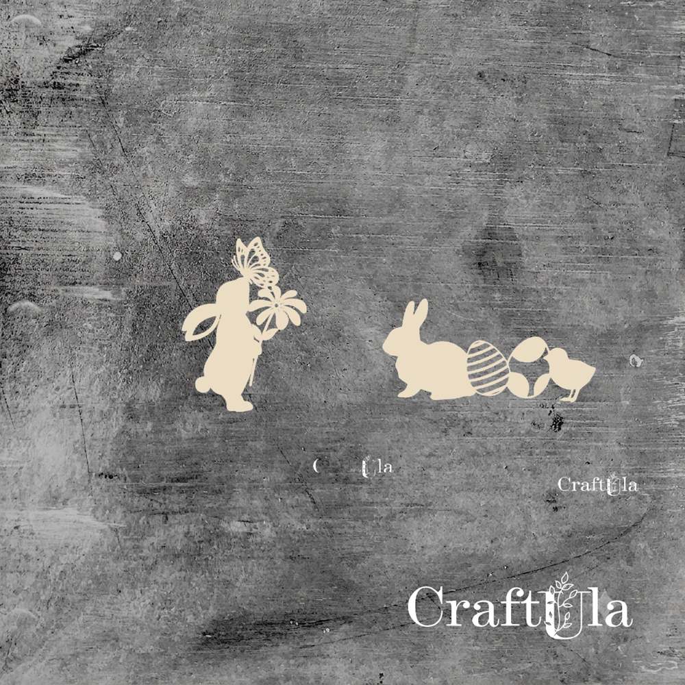 Set of Chipboard Bunnies (2 pcs, 7x5x0,15cm each)