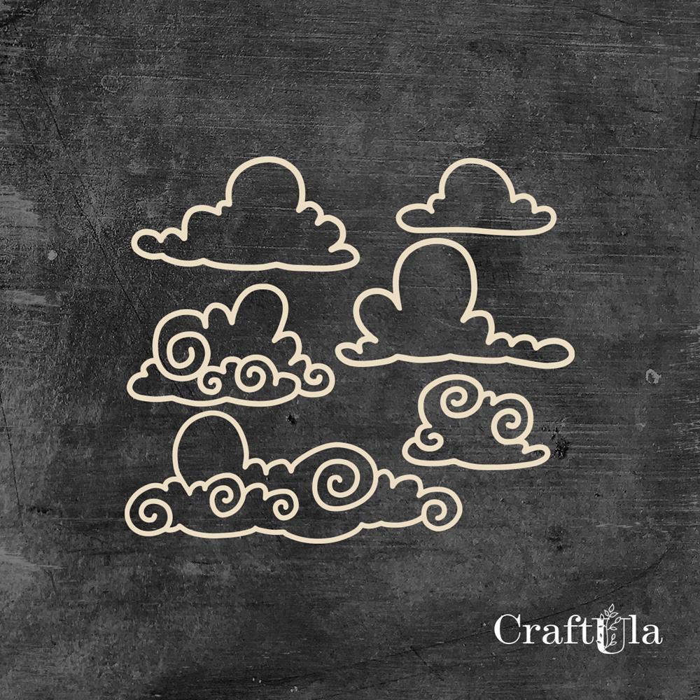 Set of Chipboard Clouds (largest. 7x5x0,15cm)