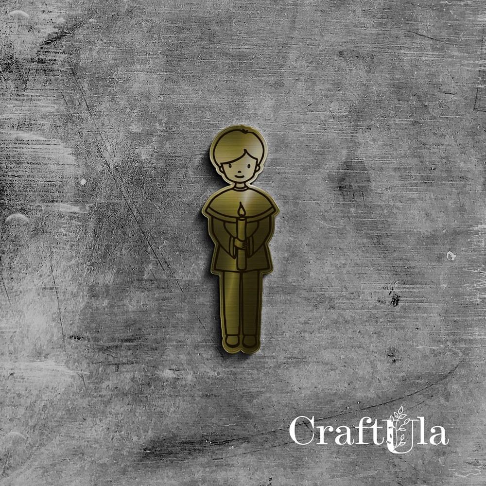 Mirrored gold plexiglass Communion boy 82 (1 pcs, 3x7,5cm)