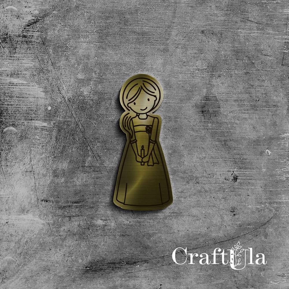 Mirrored gold plexiglass Communion girl 87 (1 pcs, 3x7,5cm)