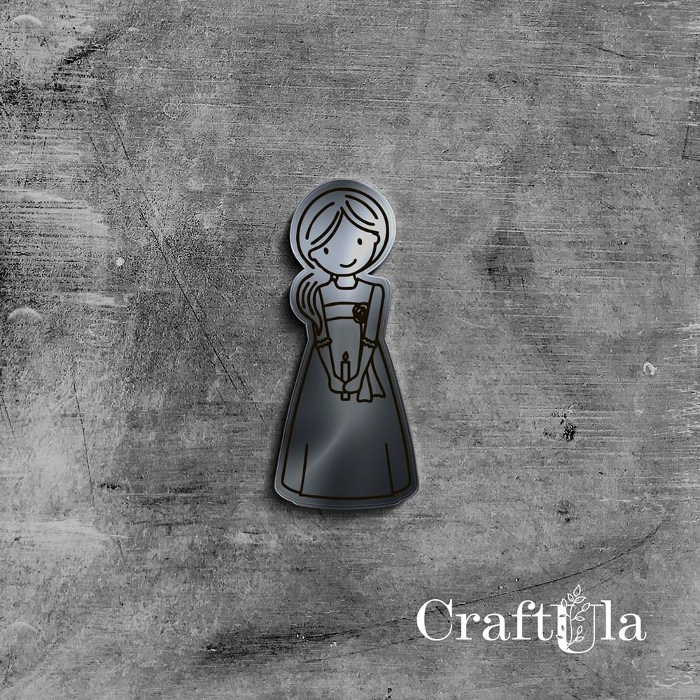 Mirrored silver plexiglass Communion girl 87 (1 pcs, 3x7,5cm) Mirrored silver plexiglass Communion girl 87 (1 pcs, 3x7,5cm)