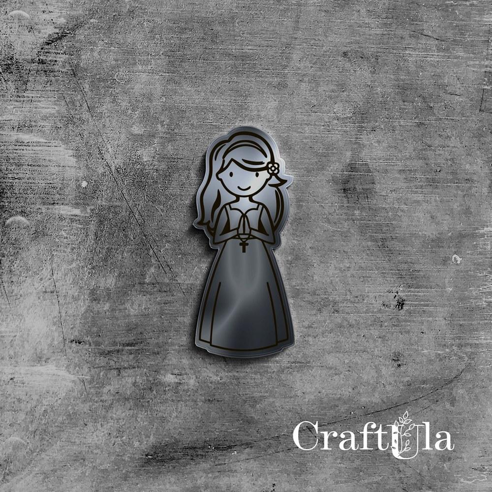 Mirrored silver plexiglass Communion girl 90 (1 pcs, 3x7,5cm)