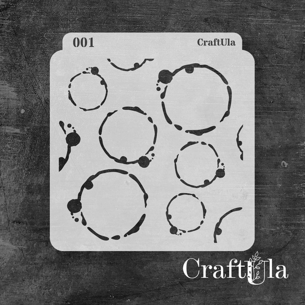Stencil 0001k – Coffee Cup Stains, 15x16 cm x 0,35 mm, semi-translucent