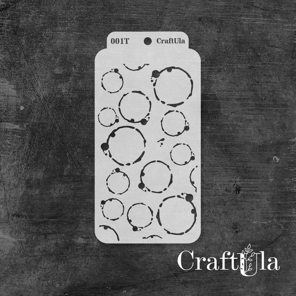 Stencil 0001T – Coffee Cup Stains, 8x16 cm x 0,35 mm, semi-translucent