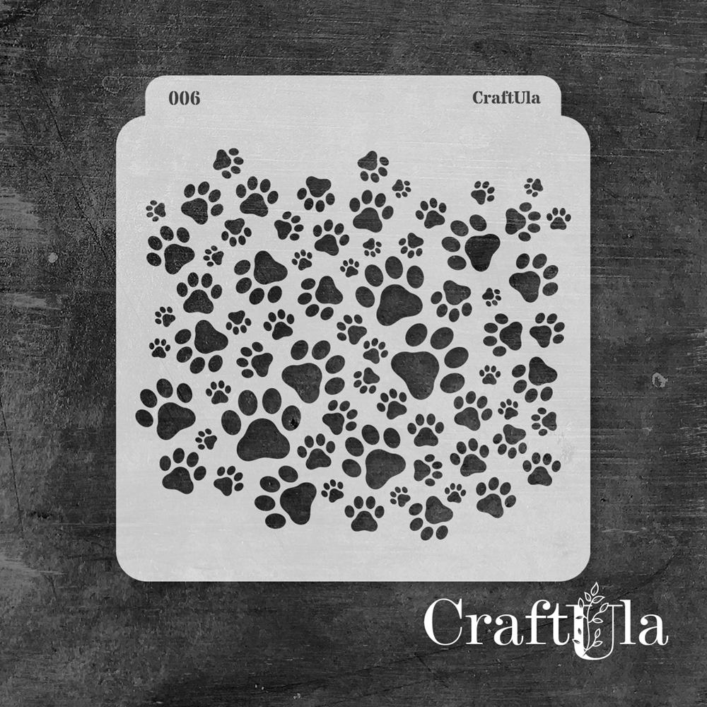 Stencil 0006 – Paw prints, 15x16 cm x 0,35 mm, semi-translucent