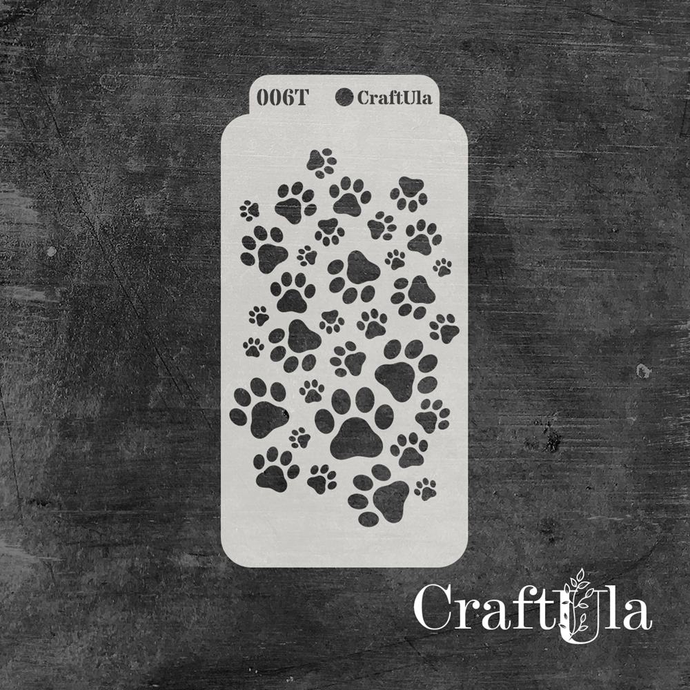 Stencil 0006T – Paw prints, 8x16 cm x 0,35 mm, semi-translucent