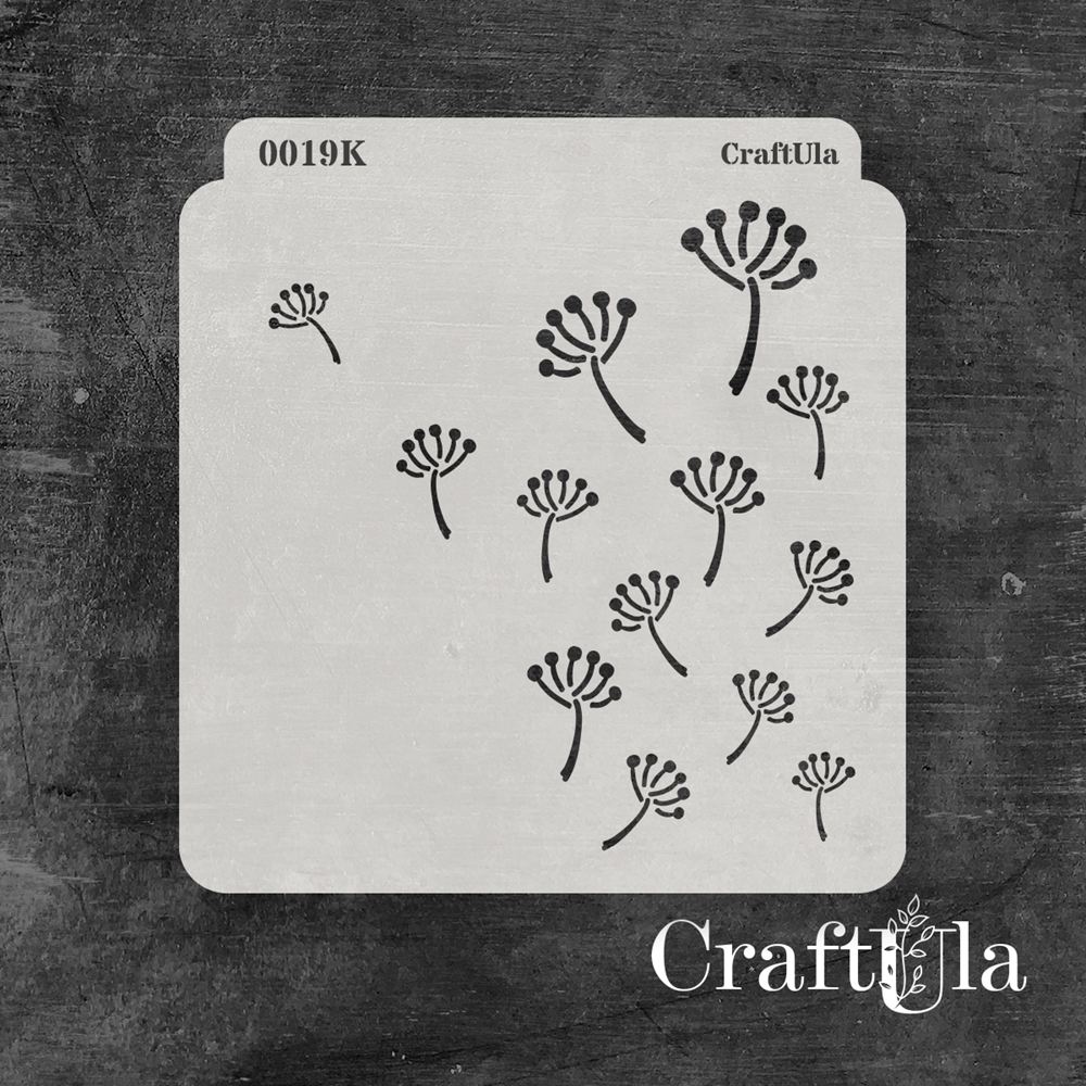 Stencil 0019k – Dandelions, 15x16 cm x 0,35 mm, semi-translucent