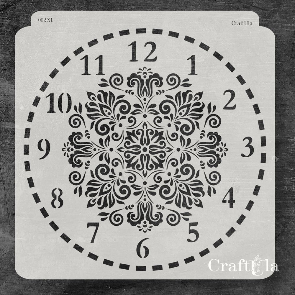 Stencil 002XL – Clock, 30x31 cm x 0,35 mm, semi-translucent