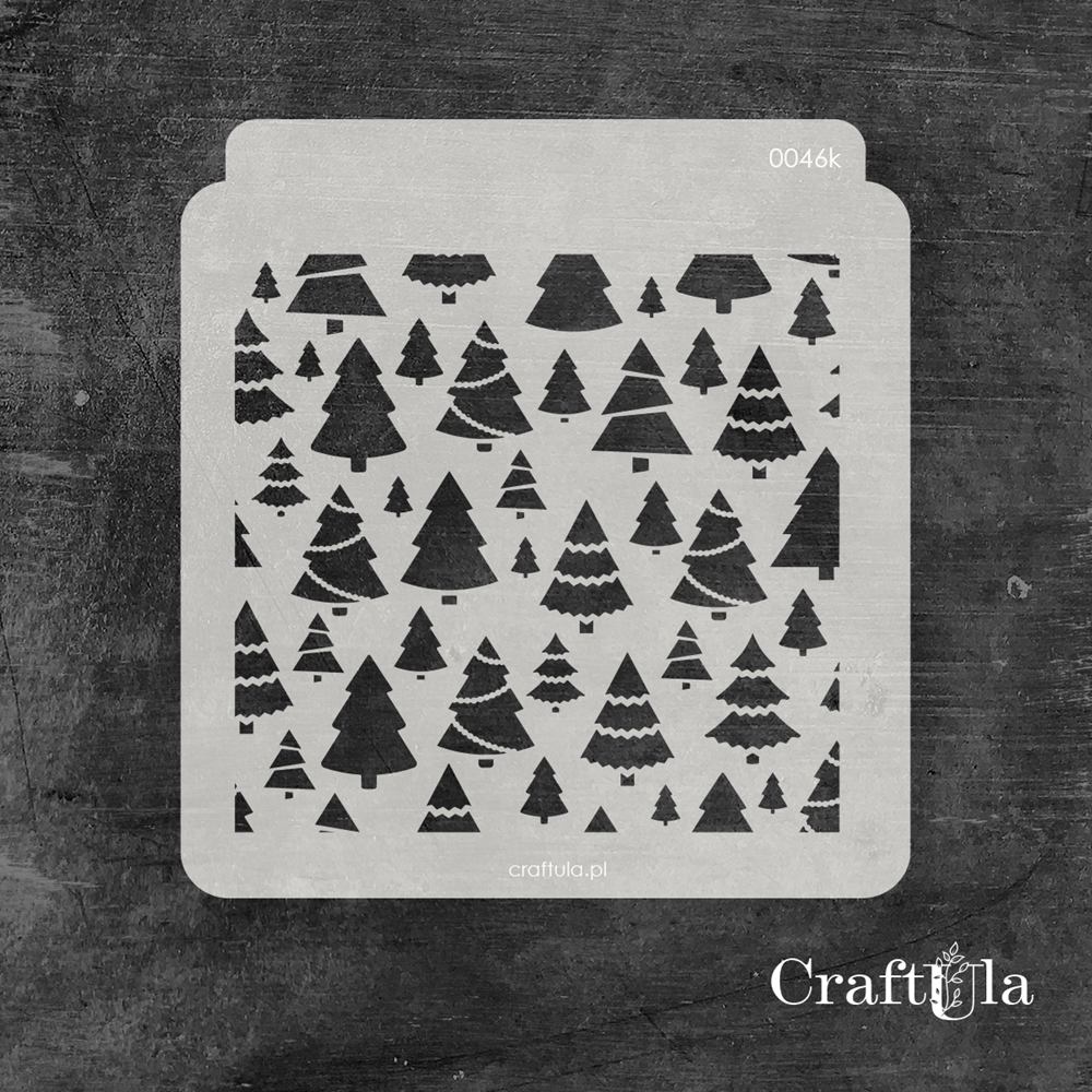 Stencil 0046k – Christmas Trees, 15x16 cm x 0,35 mm, semi-translucent