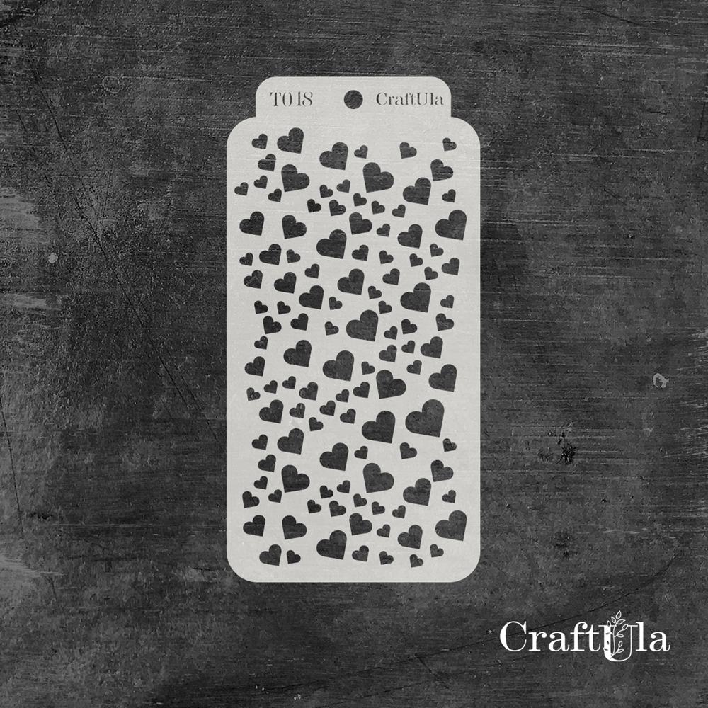 Stencil 018T – Hearts, 8x16 cm x 0,35 mm, semi-translucent