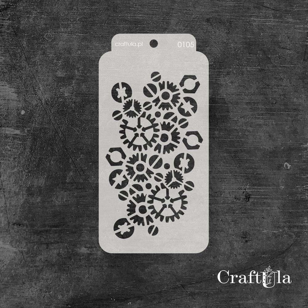 Stencil 105 – Gears, 8x16 cm x 0,35 mm, semi-translucent