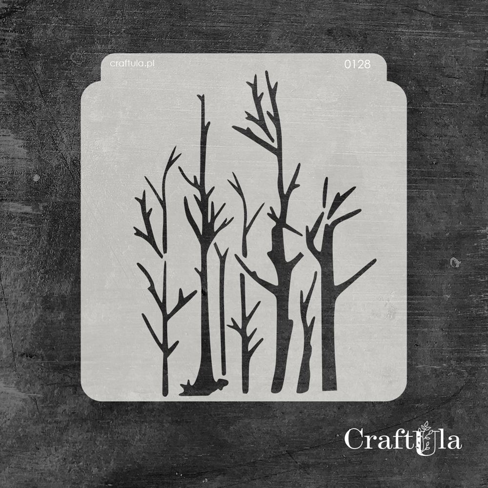Stencil 128 – Trees, 15x16 cm x 0,35 mm, semi-translucent