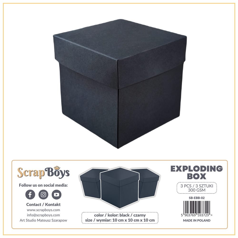Exploding box, BLACK, 300 gsm, 10x10x10 cm, 3 pcs Exploding box, BLACK, 300 gsm, 10x10x10 cm, 3 pcs