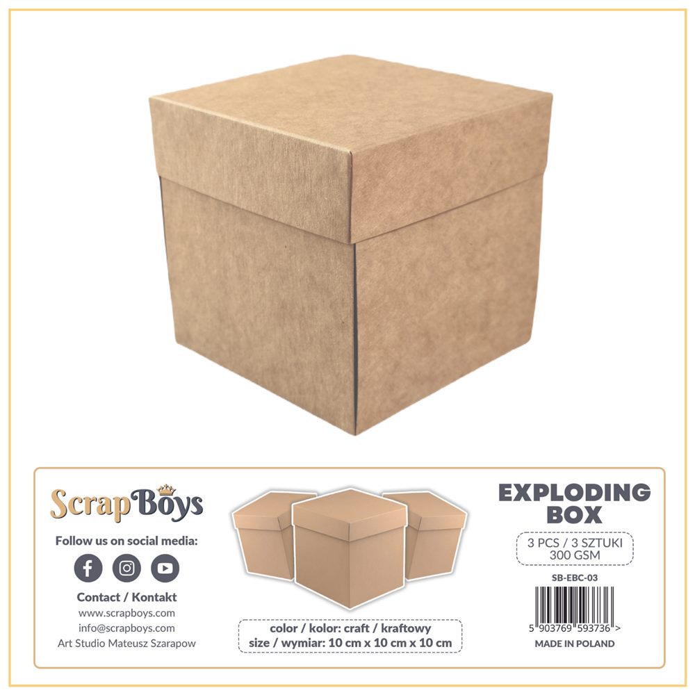 Exploding box, CRAFT, 300 gsm, 10x10x10 cm, 3 pcs Exploding box, CRAFT, 300 gsm, 10x10x10 cm, 3 pcs