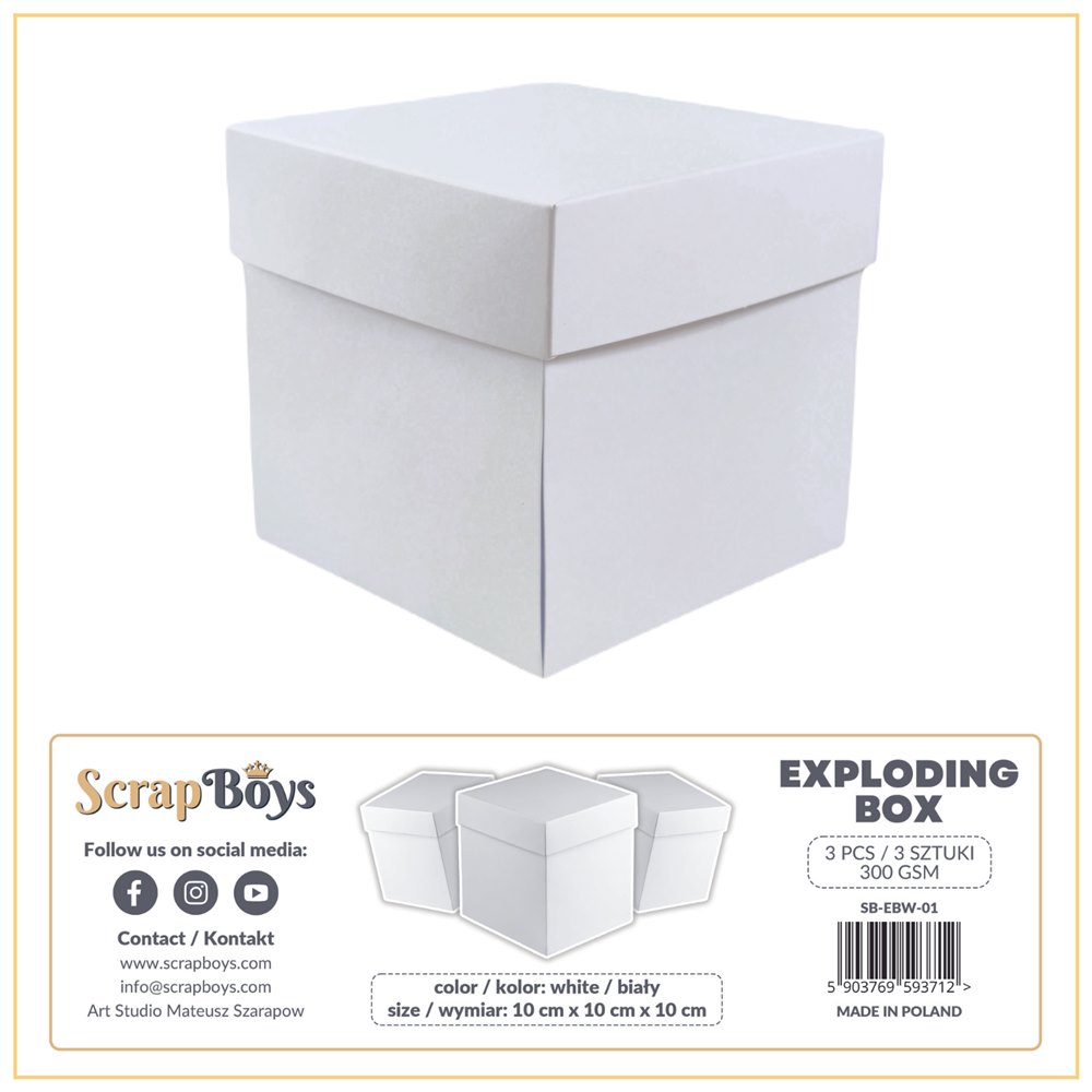 Exploding box, WHITE, 300 gsm, 10x10x10 cm, 3 pcs Exploding box, WHITE, 300 gsm, 10x10x10 cm, 3 pcs