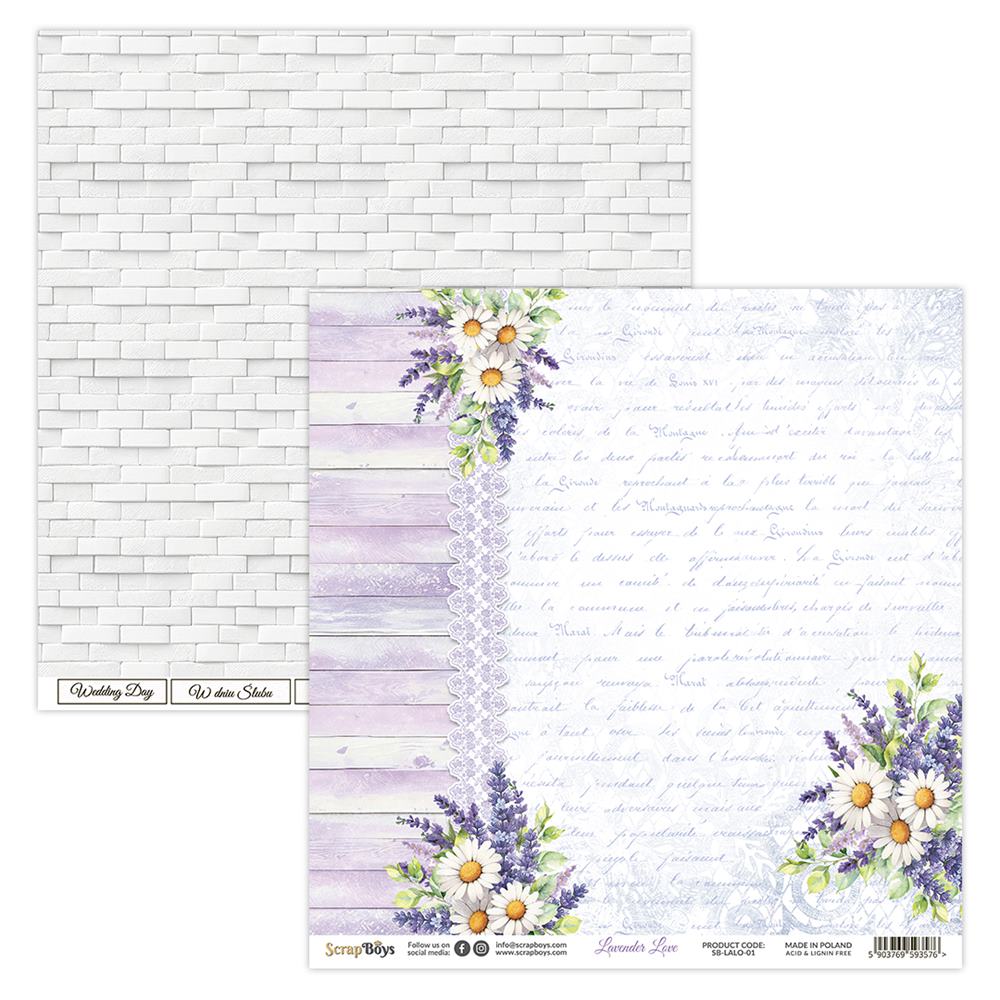 Double-sided paper 30,5x30,5cm Lavender Love - 01, 250 gsm (1 sheet)