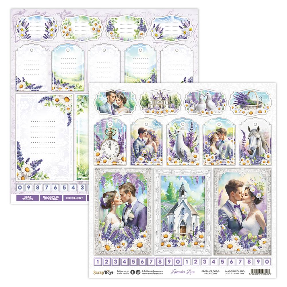 Double-sided paper 30,5x30,5cm Lavender Love - 06, 250 gsm (1 sheet)