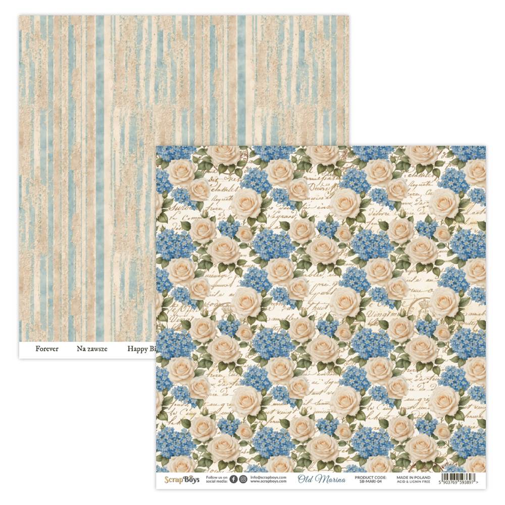 Double-sided paper 30,5x30,5cm Old Marina - 04, 250 gsm (1 sheet)