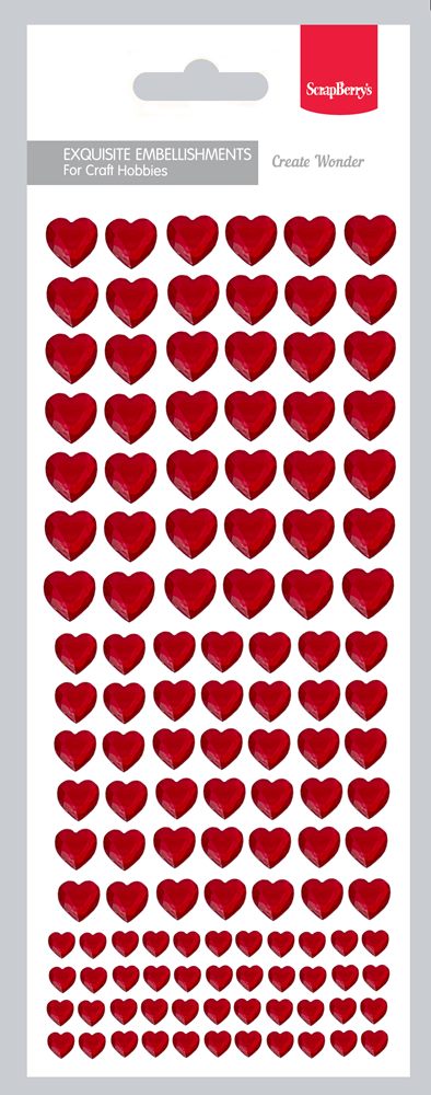 Adhesive gems red hearts – 128 pcs (42x12mm, 42x10mm, 44x6mm )