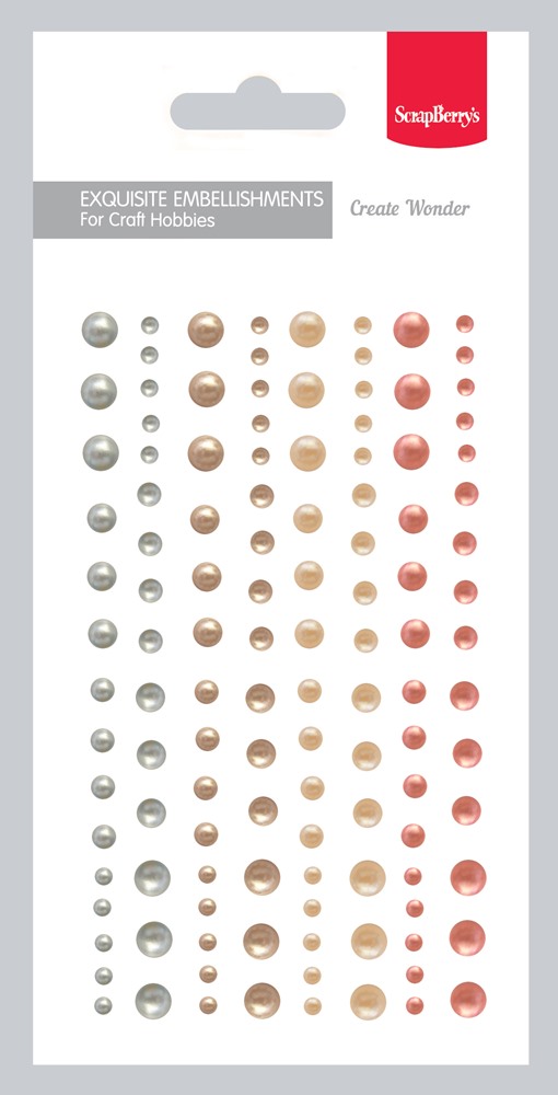Adhesive halfpearls set 02, 120pcs, 4 colours, 3-6mm